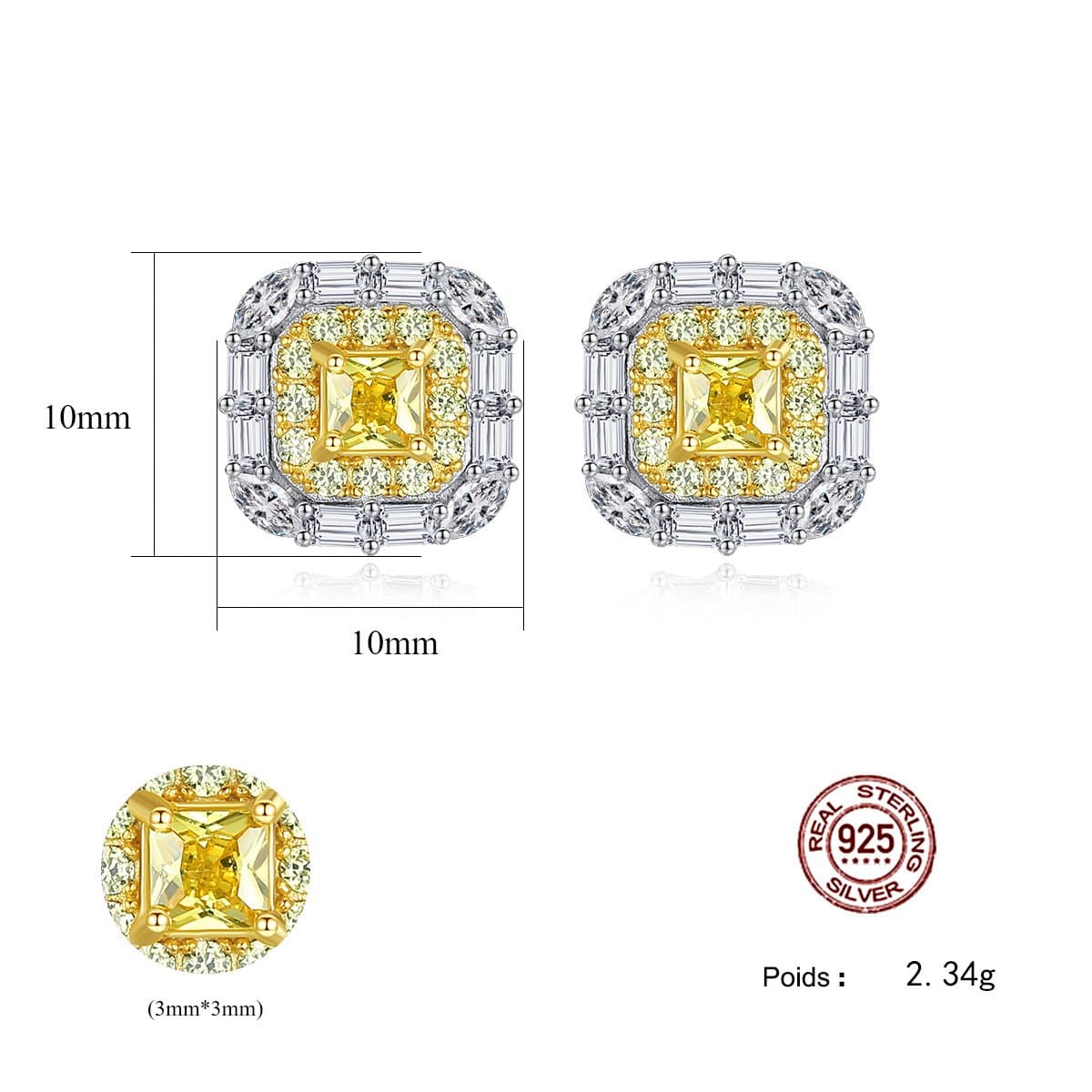 Boucles d'oreilles en argent sterling S925 carrées, micro-incrusté.SE0345-1 demo 04-2