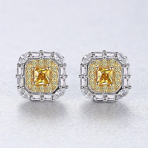 Boucles d'oreilles en argent sterling S925 carrées, micro-incrusté.SE0345-1 demo 06
