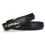 Ceinture cuir de crocodile homme, tressée, luxe, boucle jaguar. C00006