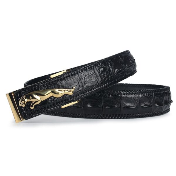Ceinture cuir de crocodile homme, tressée, luxe, boucle jaguar. C00006
