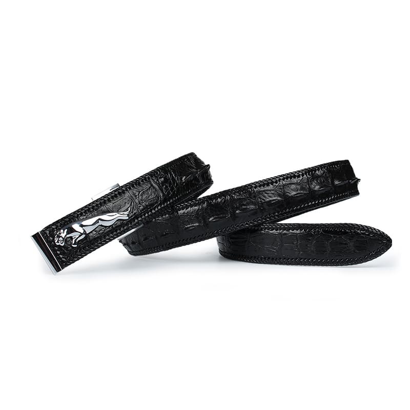 Ceinture cuir de crocodile homme, tressée, luxe, boucle jaguar. C00006 demo 010