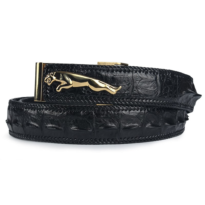 Ceinture cuir de crocodile homme, tressée, luxe, boucle jaguar. C00006 demo 02