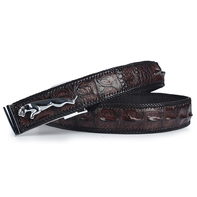 Ceinture cuir de crocodile homme, tressée, luxe, boucle jaguar. C00006 demo 06