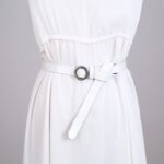 Ceinture cuir femme, système sans trou, boucle ronde. H1009 blanc