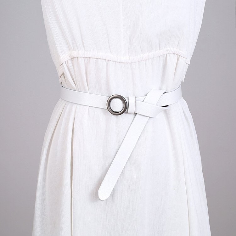 Ceinture cuir femme, système sans trou, boucle ronde. H1009 blanc