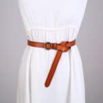 Ceinture cuir femme, système sans trou, boucle ronde. H1009 chameau
