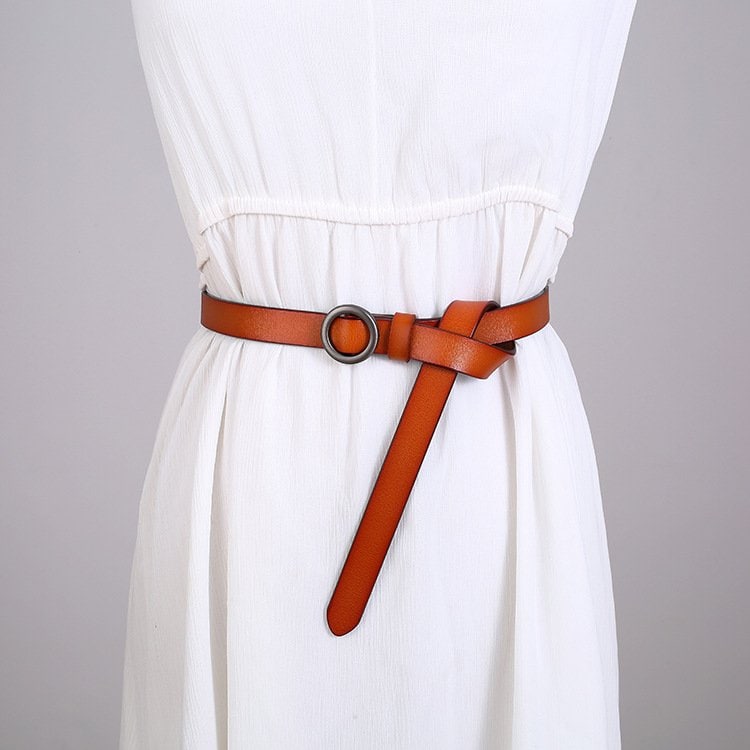 Ceinture cuir femme, système sans trou, boucle ronde. H1009 chameau