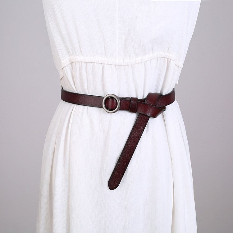 Ceinture cuir femme, système sans trou, boucle ronde. H1009 marron