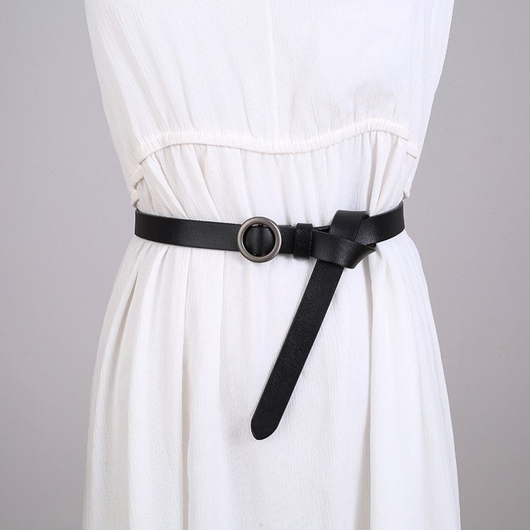 Ceinture cuir femme, système sans trou, boucle ronde. H1009 noir