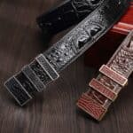 Ceinture en cuir de crocodile hommes, véritable cuir de crocodile, luxe. PA011-4