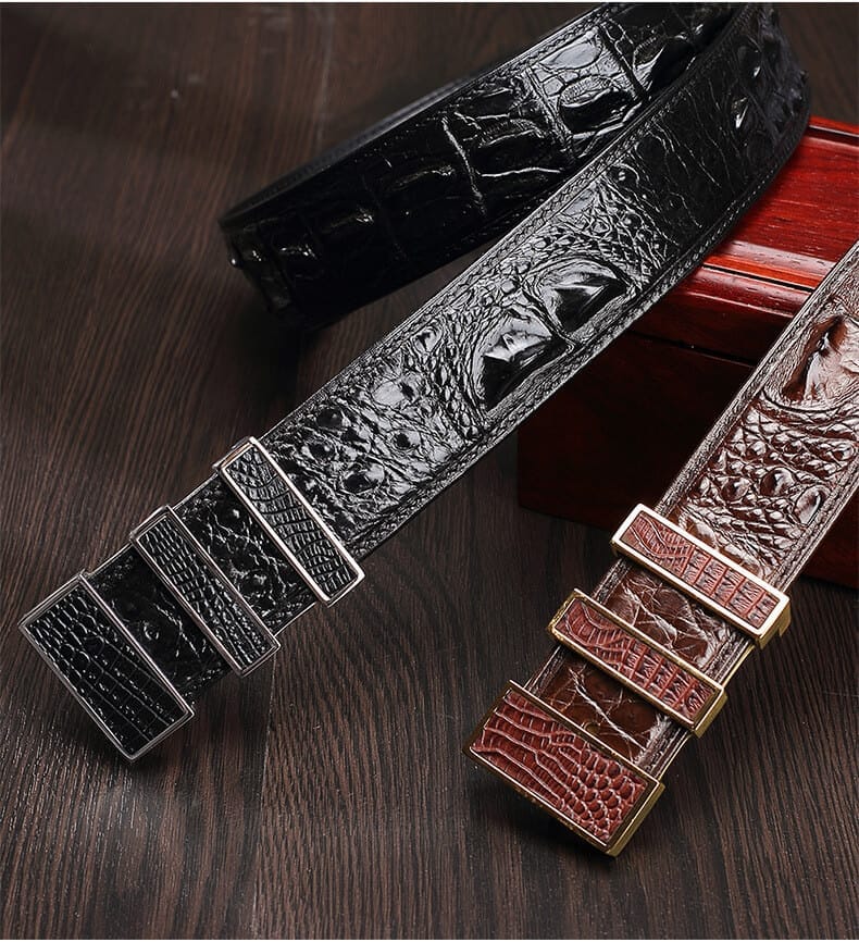 Ceinture en cuir de crocodile hommes, véritable cuir de crocodile, luxe. PA011-6