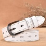 Ceinture en cuir femme, rétro boucle ardillon creuse. H038 blanc