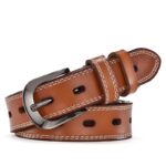 Ceinture en cuir femme, rétro boucle ardillon creuse. H038 marron jaunâtre
