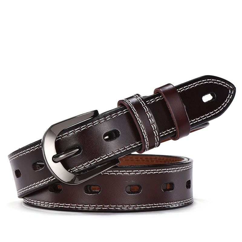 Ceinture en cuir femme, rétro boucle ardillon creuse. H038 marron