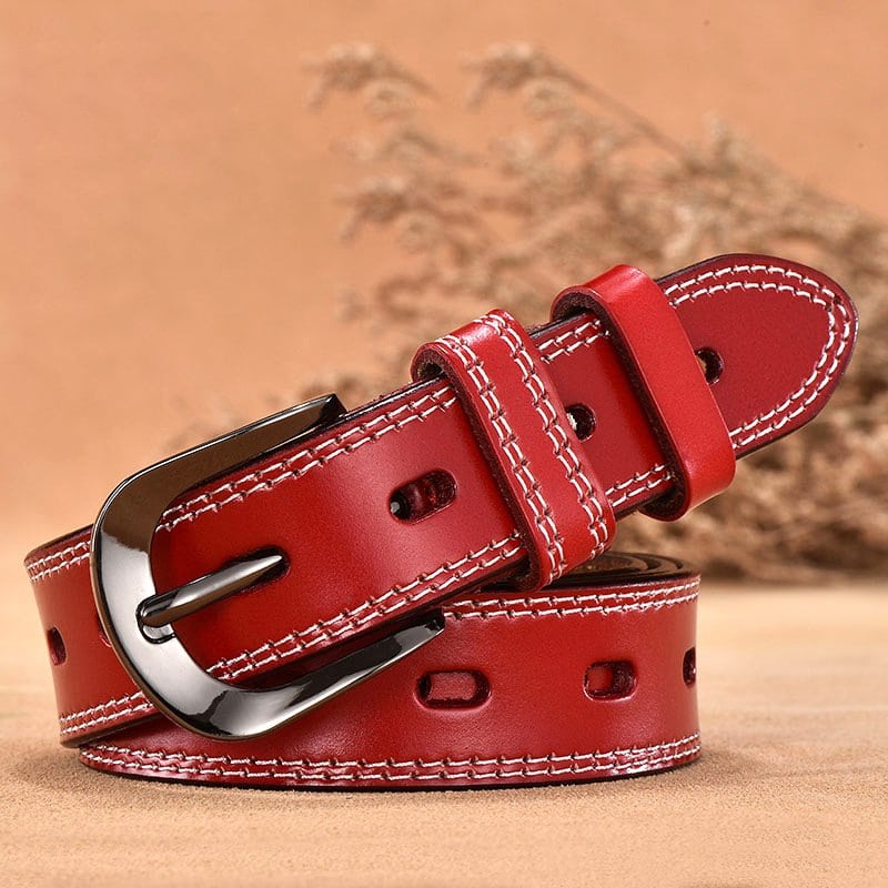 Ceinture en cuir femme, rétro boucle ardillon creuse. H038 rouge