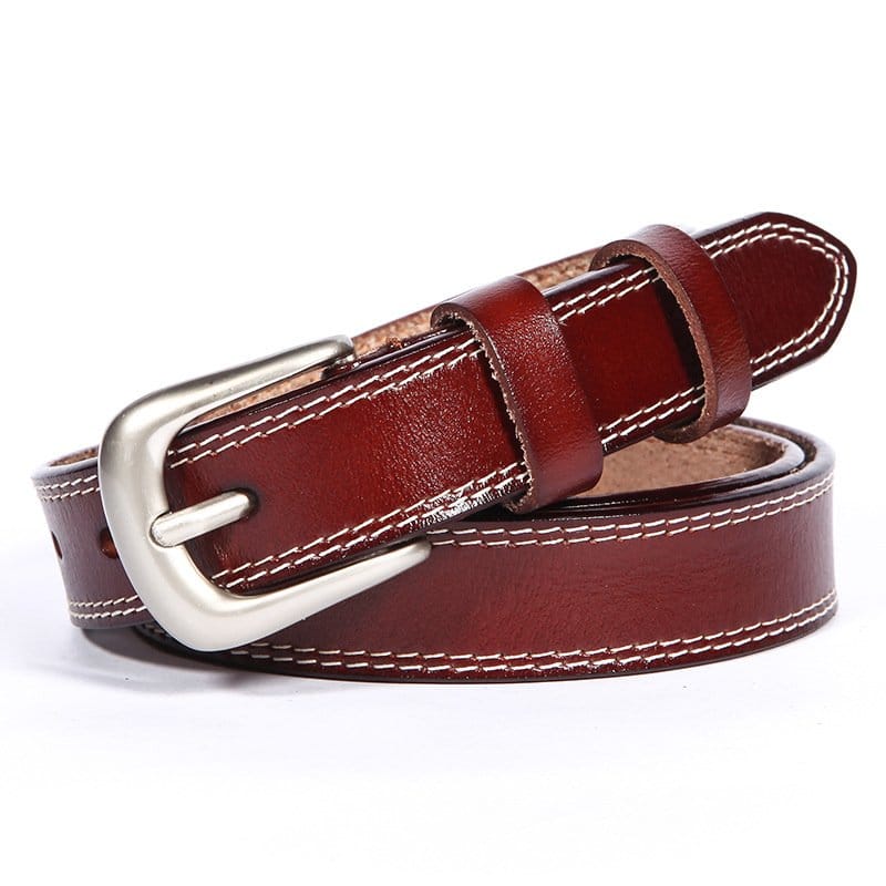 Ceinture femme cuir, véritable cuir, style fashion décontracté.H028 rouge marron
