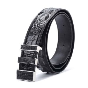 Ceinture en cuir de crocodile pour hommes,Véritable croco.PD168-noir argenté-1.jpg