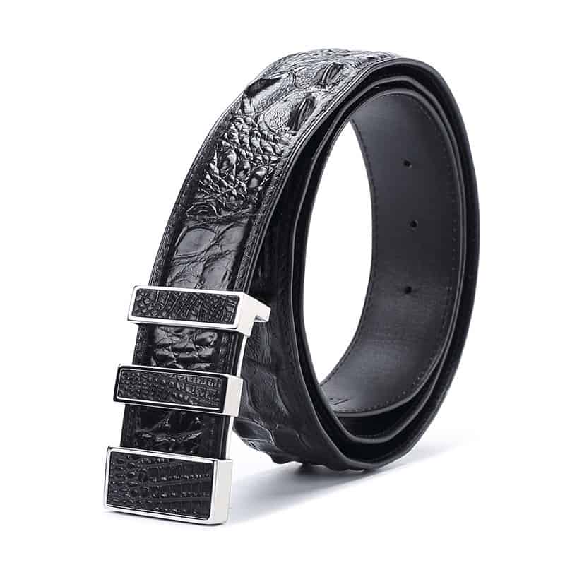 Men's Crocodile skin Leather Belt, Genuine Crocodile. PD168-Black Silver-1.jpg