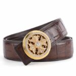 Men's Crocodile Leather Belt with Diamond-Cut Steel Buckle.-1.jpg