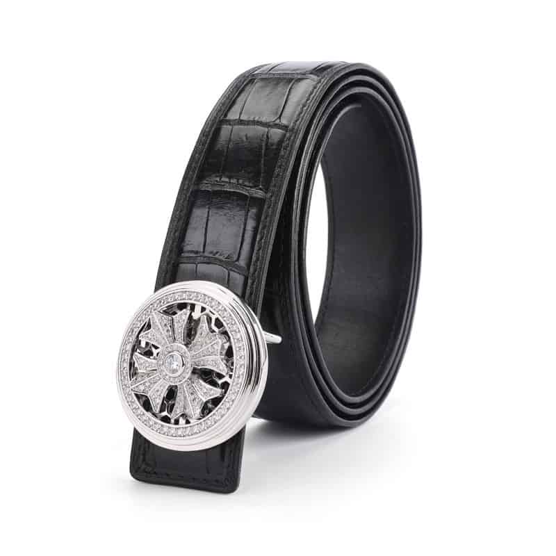 Men's crocodile leather belt with diamond-cut steel buckle. PA583-3.jpg 