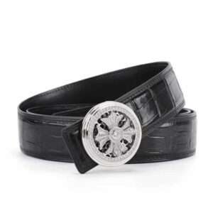 Ceinture en cuir de crocodile hommes, boucle en acier diamant.-4.jpg