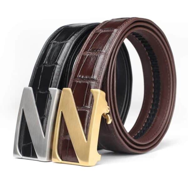 Ceinture en cuir de crocodile, hommes d'affaires, boucle automatique. PB350-1.jpg