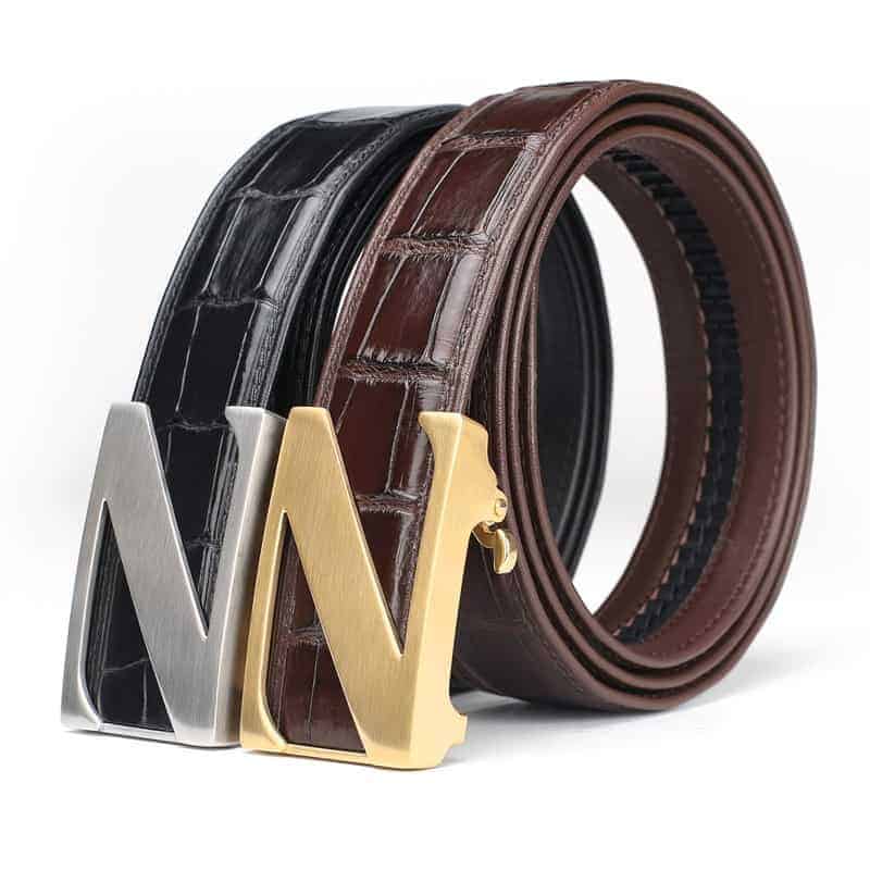 Ceinture en cuir de crocodile, hommes d'affaires, boucle automatique. PB350-1.jpg