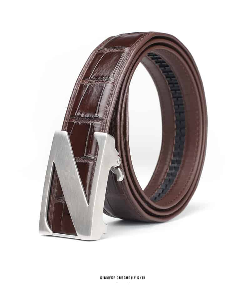 Ceinture en cuir de crocodile, hommes d'affaires, boucle automatique. PB350-13.jpg