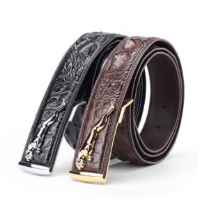 Ceinture en cuir de crocodile hommes, avec boucle Jaguar. PD125-1.jpg