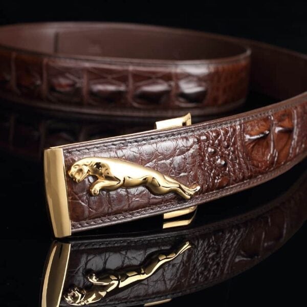 Ceinture en cuir de crocodile hommes, avec boucle Jaguar. PD125-2.jpg