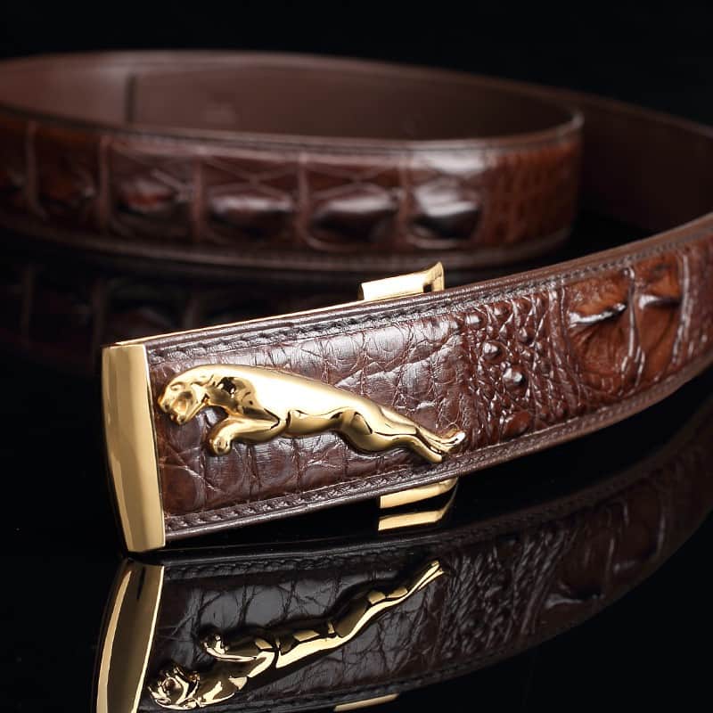 Men's crocodile leather belt with Jaguar buckle. PD125-2.jpg