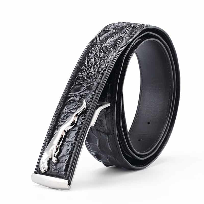 Men's crocodile leather belt with Jaguar buckle. PD125-1 silver buckle-1.jpg