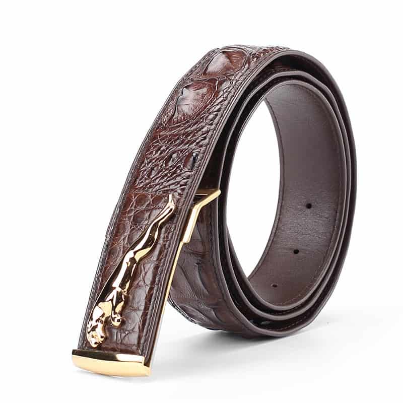 Men's crocodile leather belt with Jaguar buckle. PD125-1 gold buckle.jpg