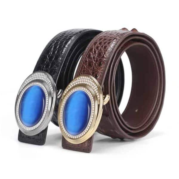 Ceinture en cuir de crocodile avec œil d'ange incrusté de jade d'or. PD532-1.jpg