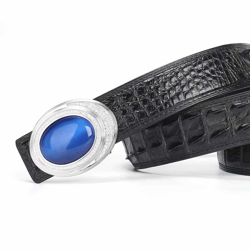 Crocodile skin leather belt with a gold jade-inlaid angel's eye. PD532-4.jpg