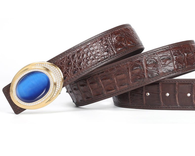 Crocodile skin leather belt with a gold jade-inlaid angel's eye. PD532-5.jpg