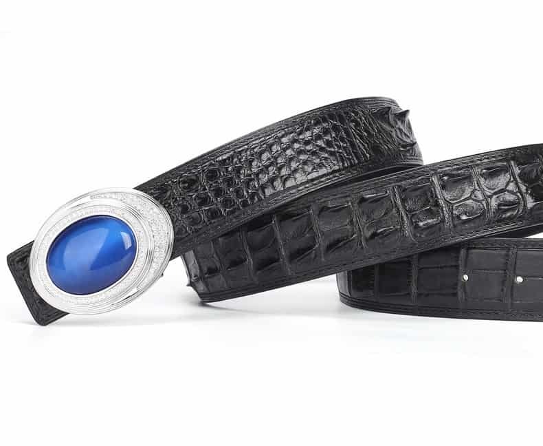 Crocodile skin leather belt with a gold jade-inlaid angel's eye. PD532-6.jpg