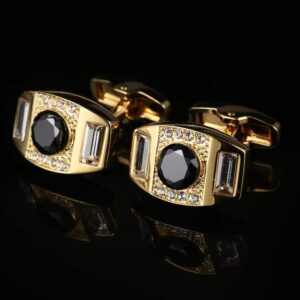 Boutons de manchette français, en cristal noir et plaqué or.RL-8059-1.jpg
