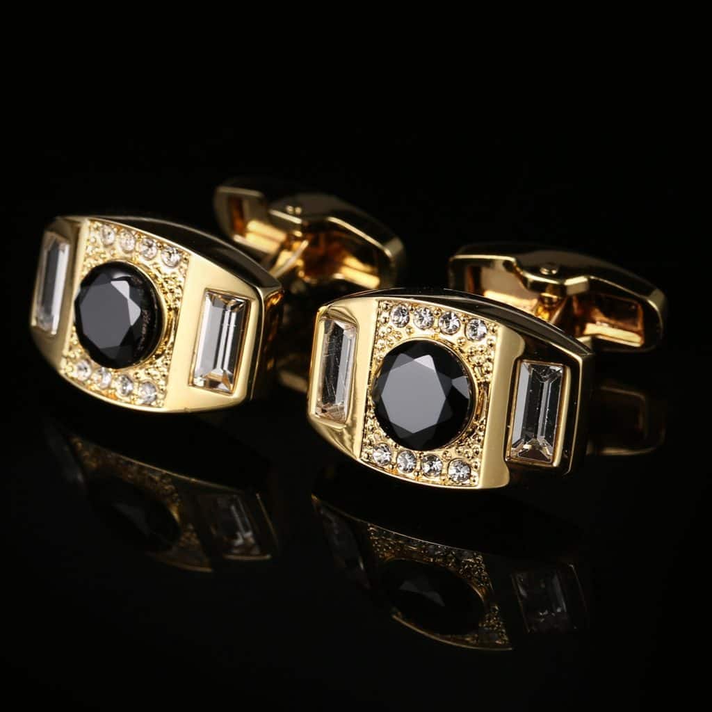 Boutons de manchette français, en cristal noir et plaqué or.RL-8059-1.jpg
