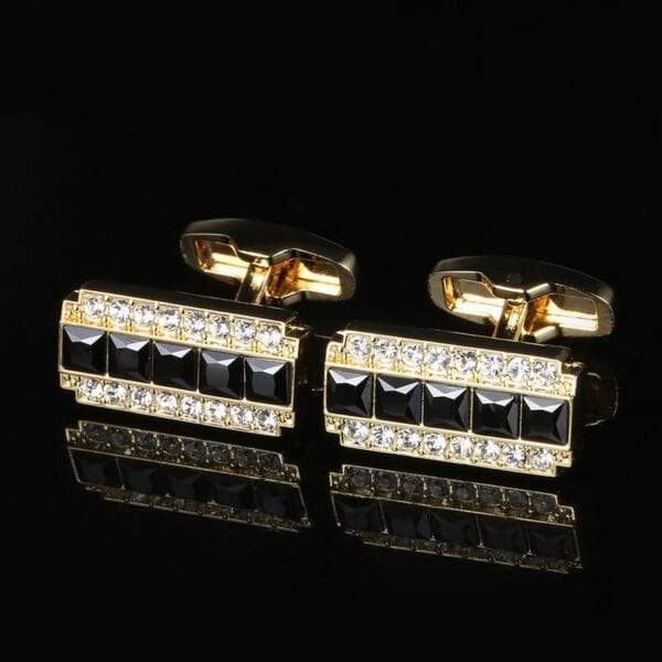 Boutons de manchette, diamants noirs et blancs mode luxe.RL-8003-2.jpg