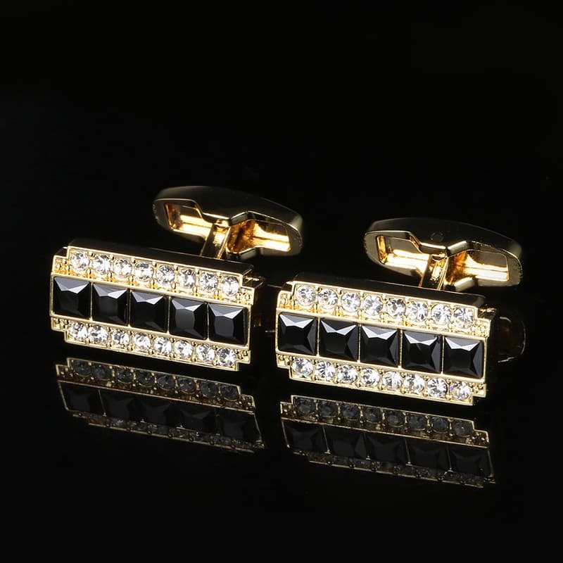 Boutons de manchette, diamants noirs et blancs mode luxe.RL-8003-2.jpg