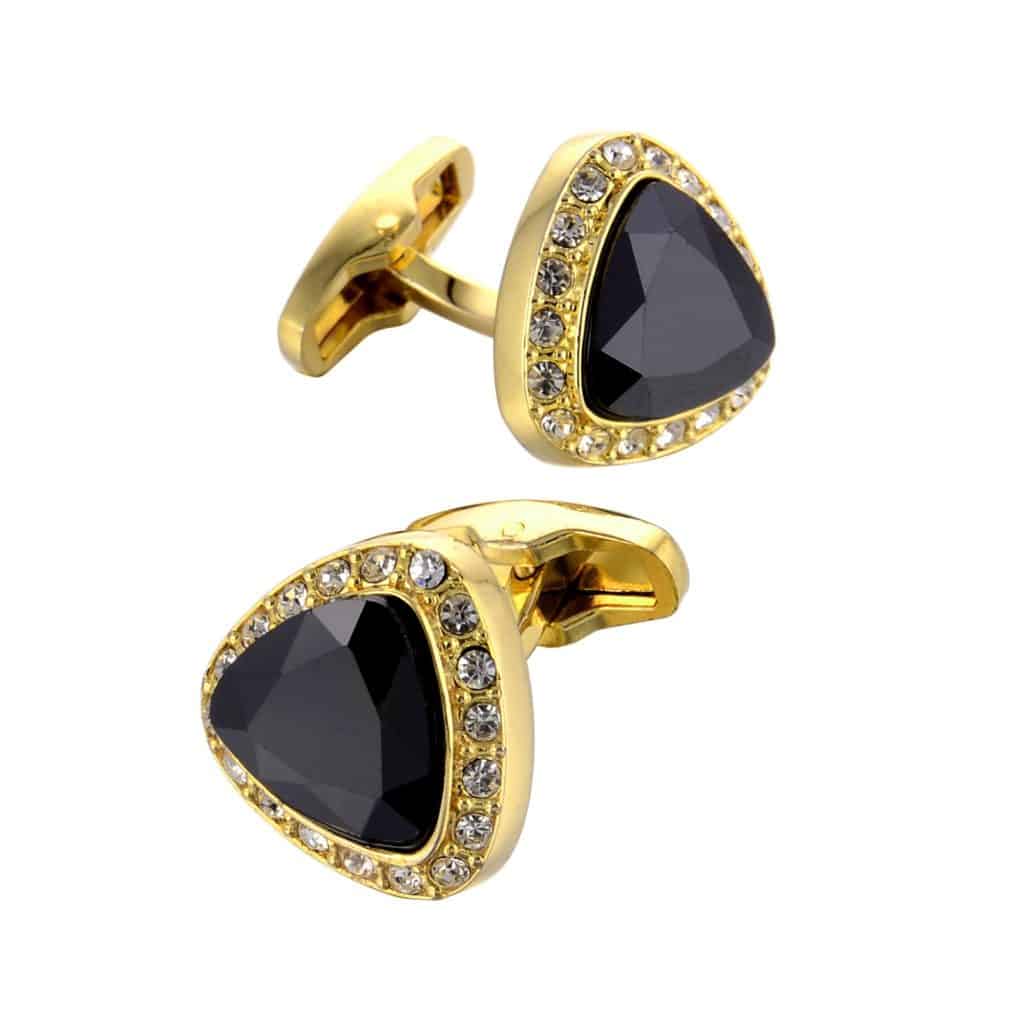 Boutons de manchette français, en or avec gemme noire. RL-G80028-5.jpg