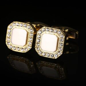 Boutons de manchette français, carré doré serti diamant. RL-8061-1.jpg