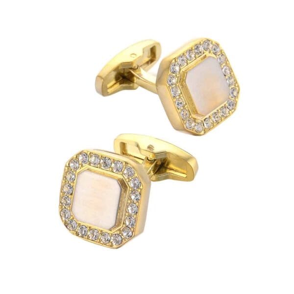 Boutons de manchette français, carré doré serti diamant. RL-8061-2.jpg