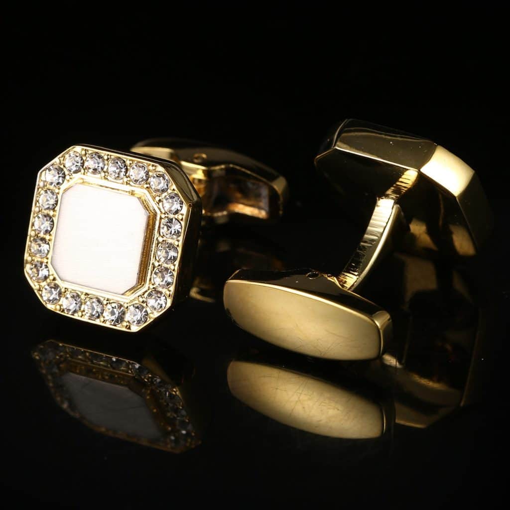 Boutons de manchette français, carré doré serti diamant. RL-8061-4.jpg