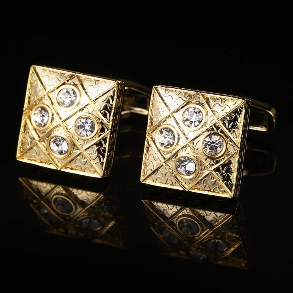 Boutons de manchette français, motif carré doré Français. RL-8067-1.jpg