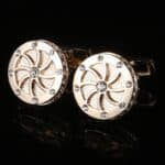 Boutons de manchette français, forme roue ronde, plaqué rose or.RL-G80029-1.jpg