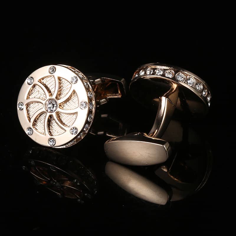 Boutons de manchette français, forme roue ronde, plaqué rose or.RL-G80029-2.jpg