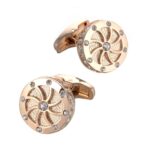 Boutons de manchette français, forme roue ronde, plaqué rose or.RL-G80029-3.jpg