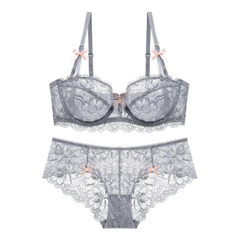 Ensemble sous-vêtements femme, dentelle sexy ultra-mince 480# gris